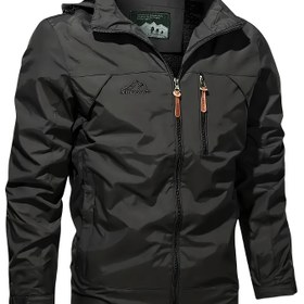 Resim Erkekler için hafif ve rahat dış mekan ceketi - Fermuarlı kapüşonlu rüzgarlık, cepli, uzun kollu, polyester, siyah, yürüyüş, balıkçılık ve koşu için mükemmel, rüzgarlık ceket 