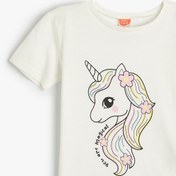 Resim Kız Bebek Tişört Kısa Kollu Bisiklet Yaka Unicorn Baskılı Pamuklu 