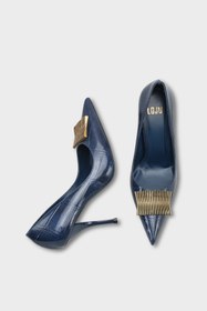 Resim Kadın Stiletto Sivri Burun Altın Toka Detaylı Günlük Topuklu Ayakkabı Corso Laci Kroko 