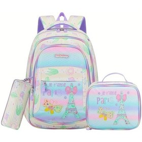 Resim Maxaccess Light Purple Sırt Çantası Öğle Yemeği Çantası Kalem Kutusu Üç Parça Set Büyük Kapasiteli Kızlar Okul Çantası Açık Mor 