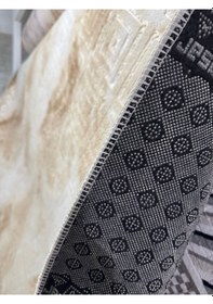 Resim Kabartmalı Halı Dokusunda Jel Kaymaz Taban Yıkanabilir Kesme Yolluk Üst Kalite Kavun İçi Renk Desen Bej 