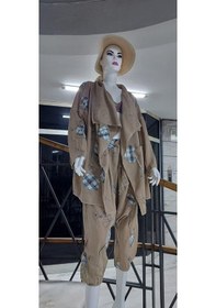 Resim Boho Şalvar Pantolon Asimetrik Ceket Takım Vizon 