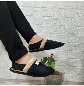 Resim Ucc Siyah İçi Kürklü Ev İçi Tüylü Misafir Terliği 001 