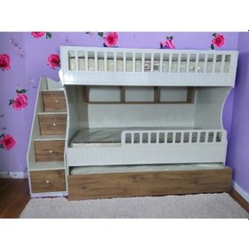 Resim Lugo Tamamı Mdf Lake Boyalı Yavrulu 3lü Ranza Cb 