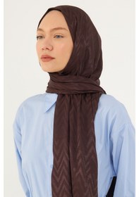 Resim Mirsoy Scarf Zikzak Desen Parlak Jakar Şal - Kahve Kahve 