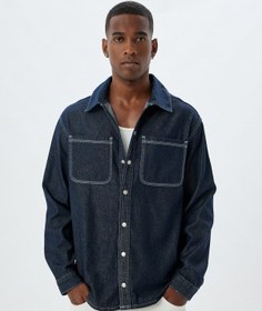 Resim Koton Kot Gömlek Ceket Oversize Cep Detaylı Pamuklu Koyu İndigo 5wam50011ıd İndigo Indıgo 