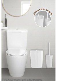 Resim Okyanus Home Safir Yapışkanlı Wc Fırçalık Ve Çöp Kovası Seti Beyaz 2'li Banyo Seti Beyaz 