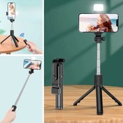 Resim ® Kendiliğinden Işıklı Masaüstü Tripod Olabilen Telefon Tutuculu Kablosuz Kumandalı Selfie Çubuğu 