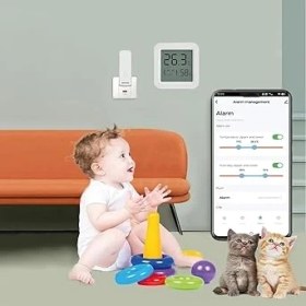 Resim Isı ve Nem Ölçer Termometre Bluetoooth Bağlantılı Dijital Termometre LCD Ekranlı Isı Nem Ölçer, Ios/android ile Uyumlu,çucuk,bebek,ev Vs. Için, Beyaz 