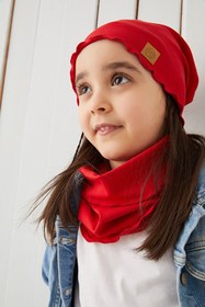 Resim Babygiz Kırmızı Kız Çocuk Bebek Şapka Bere Yumuşak %100 Pamuklu Penye Trend Seri 