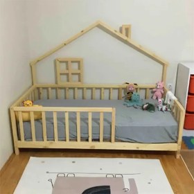 Resim Loolpi Home Loolpi Home Montessori Bebek ve Çocuk Karyolası Unisex Doğal Ahşap Yatak 