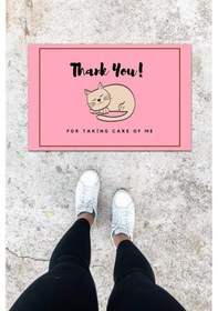 Resim Dijital Baskı Pembe Uyuyan Kedi Desen Kapı Önü Paspası K-1031 