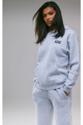 Resim DUBU BUTİK Plt Logo Eşofman Takımı Sweatshirt Jogger - Gri Baskılı Oversize Şardonlu Kapüşonlu Lastik Paça 