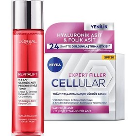 Resim Nivea Cellular Expert Filler Gündüz Bakım Kremi SPF30 50 ML + L'Oreal Paris Glikolik Asit Peeling Etkili Tonik 180 ML 