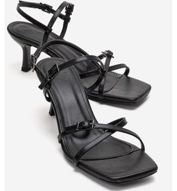 Resim Luvishoes Nebel Siyah Cilt Kadın Topuklu Sandalet Sıyah Cılt 