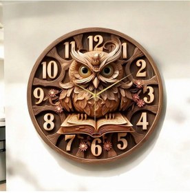 Resim Renkli Baskı Baykuş Kitap Desenli Sayılı Hediyelik Ahşap Sessiz Duvar Saati 50cm ÇOk Renkli 
