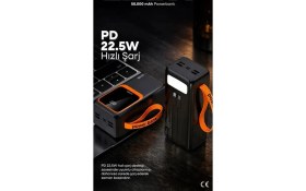 Resim Teknoparkta Simex 50.000 Mah Powerbank 50000 Mah Pd Fenerli Hızlı Şarj Kablolu Taşınabilir Şarj Cihazı Type C 