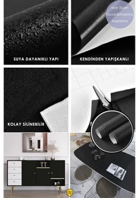 Resim Trendpoint Kendinden Yapışkanlı 60cm 500cm Mat Siyah Duvar Kağıdı Mutfak Tezgah Dolap Masa Kaplama 