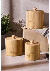 Resim Pisa 3'lü Bambu Ergonomik Saklama Kabı Seti Kahverengı Kahverengi 
