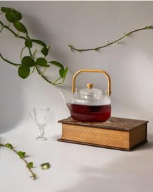 Resim Bambu Saplı Cam Demlik - Cam Çaydanlık - 1 Litre Şeffaf 