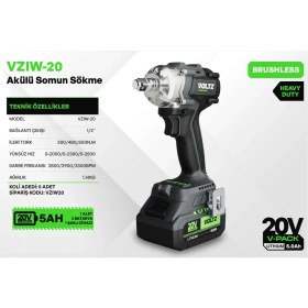 Resim Voltz Vzıw-20 Akülü Somun Sökme - Kömürsüz - Ağır Hizmet - 1/2" Kare Sürücü - LED Işık - Ayarlanabilir Hız 