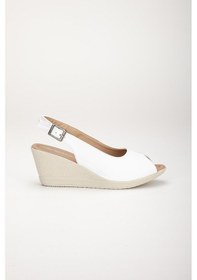 Resim Dilimler Ayakkabı Dolgu Taban Burun Ve Arka Açık Ortopedik Suni Deri Beyaz Kadın Dolgu Topuk Ayakkabı-2783-beyaz 