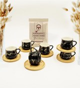 Resim Mermer Desen Fincan Takımı Ve Kurukahveci Mehmet Efendi Türk Kahvesi Hediye Seti 