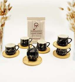 Resim Mermer Desen Fincan Takımı Ve Kurukahveci Mehmet Efendi Türk Kahvesi Hediye Seti 