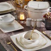 Resim Aryıldız Bone Square Line Gold 60 Parça 12 Kişilik Yemek Takımı 