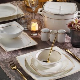 Resim Aryıldız Bone Square Line Gold 60 Parça 12 Kişilik Yemek Takımı 