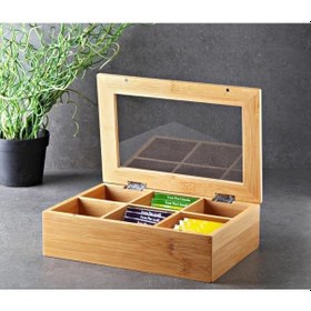 Resim Bambu Organizer Kutu Takı Aksesuar Kutusu, Çay Kutusu 6 Bölmeli 