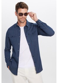 Resim Tudors Erkek Slim Fit Dar Kesim Çift Cepli Denim Kot Lacivert Gömlek-31927 Lacivert 