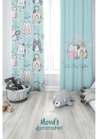 Resim Tatlı Kedicikler Desenli Baskılı Çocuk Ve Bebek Odası Fon Perdesi 2 Kanat - Prd-20 Çok Renkli 