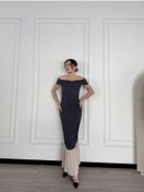 Resim Striptiz Omuzlu Uzun Elbise- Füme Füme 