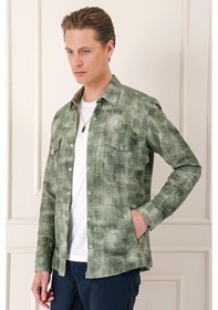 Resim Efor Comfort Fit Yan Cep Batik Desenli %100 Pamuk Çıtçıtlı Haki Gömlek Ceket G 1568 Haki 
