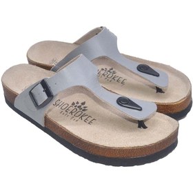 Resim Shoerokee Pa Gri Gerçek Deri ( Grey Real Leather Slippers) Terlik 