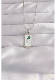 Resim 316l Çelik Gümüş Renk Beyaz Mineli Tarot Kolye Çok Renkli 