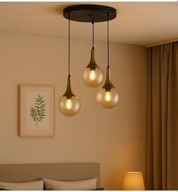 Resim TT AYDINLATMA TT601-3Y-SY-ESK Mat Siyah - Eskitme 3 lü Uzun Hunili Yuvarlak Avize Siyah-Eskitme 