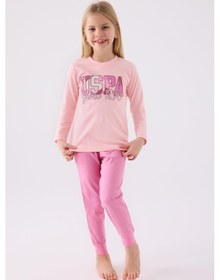 Resim U.s. Polo Assn. Kız Çocuk Pembe Uzun Kol Pijama Takım KREM 