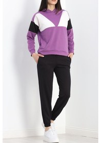 Resim Blok Renk İki İplik Eşofman Takımı Mor 