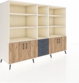 Resim Kronos Dolap 11 Raflı 3 Çekmeceli 4 Kapaklı 220x59x163 Aytaşı-çam Aytaşı-çam/antrasit 