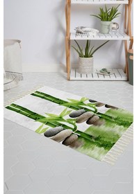 Resim Banyo Halısı Dijital Baskılı Banyo Paspası 50x80 Polyester Kaymaz Tabanlı Duş Paspası 10056 Yeşil 