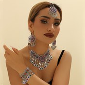 Resim Kadınlar için Vintage Bohemian Stili Boncuklu Kolye, Küpe ve Bileklik Seti: Düğünler ve Partiler için Mükemmel - Kristal Süslemeli Çinko Alaşım 
