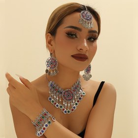 Resim Kadınlar için Vintage Bohemian Stili Boncuklu Kolye, Küpe ve Bileklik Seti: Düğünler ve Partiler için Mükemmel - Kristal Süslemeli Çinko Alaşım 