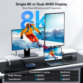 Resim Acasis TBU405 PLUS 6 in 1 Thunderbolt USB-C Dock + SSD Disk Kutusu, Intel JHL7440 Chipset, 2x 8K60Hz DisplayPort, 2x USB-A 3.1, 1x Type-C 3.2, USB4, Alüminyum, Windows/Mac OS Uyumlu 