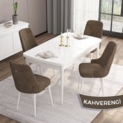 Resim Concept Are Serisi 80 x 132 cm Açılabilir Mdf Masa Beyaz Mutfak Masa Takımı 4 Sandalye Gümüş Halkalı 