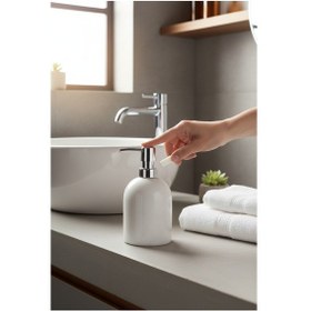 Resim Akayev Mermer Beyaz Gümüş Banyo, Mutfak Sıvı Sabunluk Beyaz 