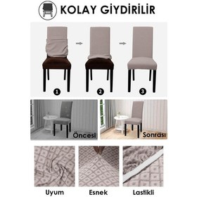 Resim Baklava Desen Sandalye Kılıfı Yıkanabilir Likralı Esnek Lastikli Sandalye Örtü Vizon 