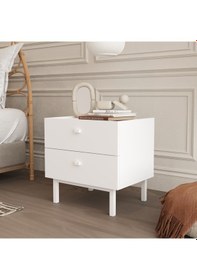 Resim Robinhome Rhode Komodin 2 Çekmeceli Ahşap Ayaklı Beyaz 