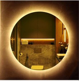 Resim Dekoratif Led Işıklı Yuvarlak Banyo Ve Konsol Aynası Şeffaf 